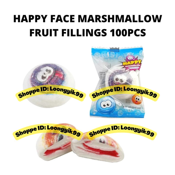 HAPPY FACE MARSHMALLOW ASSORTED FRUIT FILLINGS 100PCS HALAL