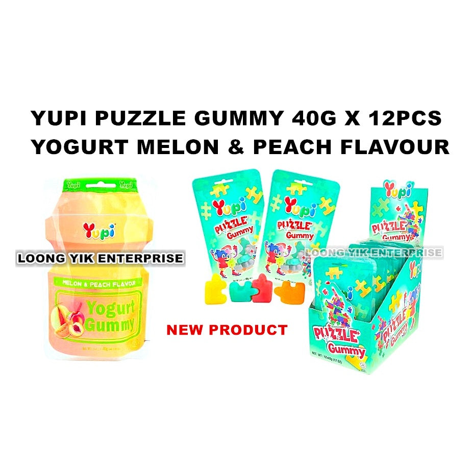 YUPI PUZZLE GUMMY / YOGURT MELON & PEACH FLAVOUR 40G X 12PCS HALAL