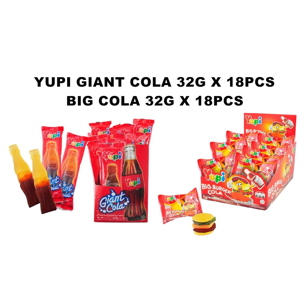 YUPI BIG BURGER COLA FLAVOR / GIANT COLA 32G X 18PCS CANDY HALAL