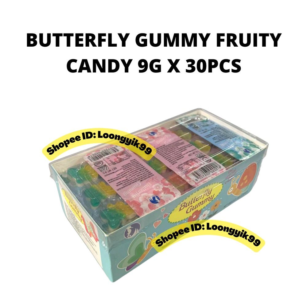 BUTTERFLY GUMMY FRUITY CANDY 9G X 30PCS