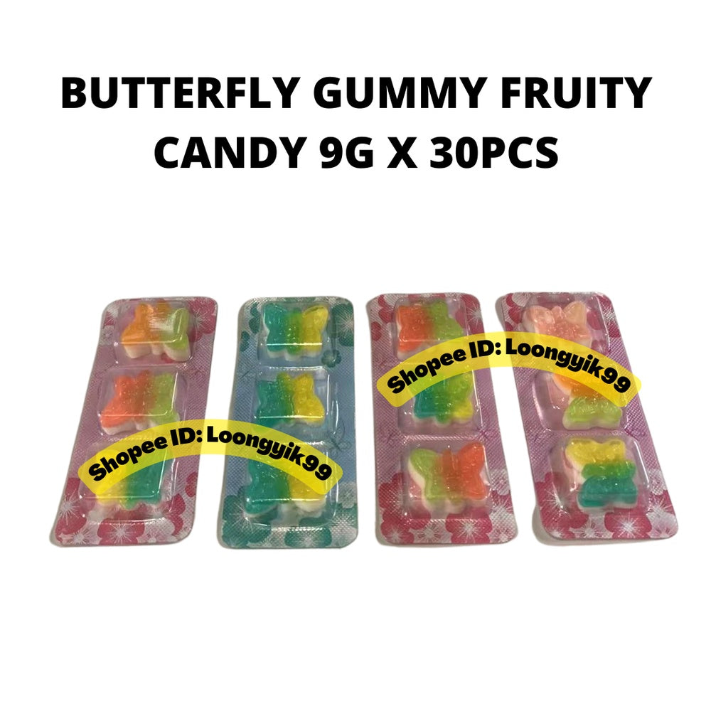 BUTTERFLY GUMMY FRUITY CANDY 9G X 30PCS