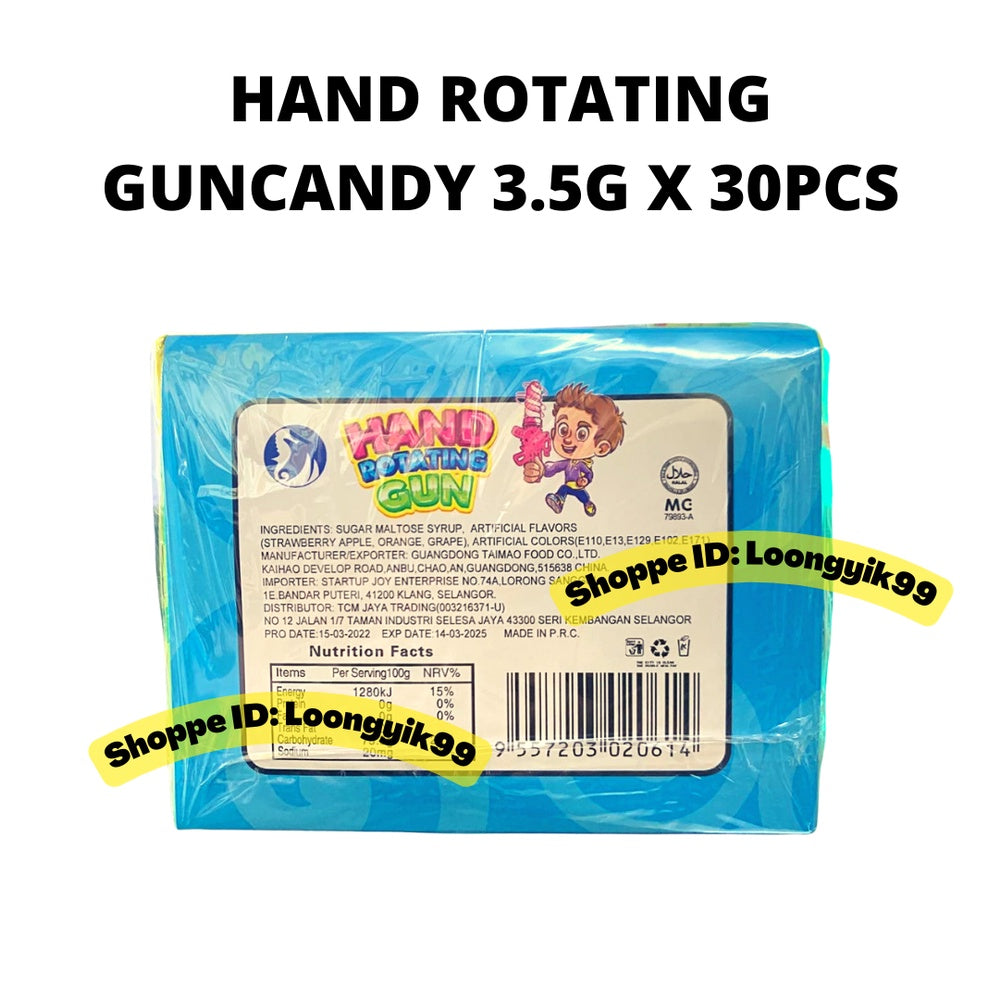 HAND ROTATING GUN FRUITY CANDY 3.5G X 30PCS HALAL