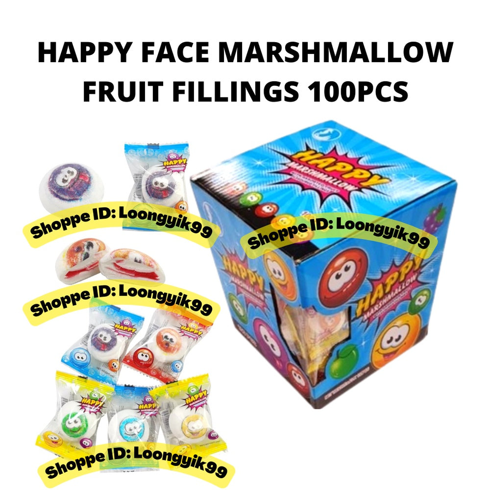 HAPPY FACE MARSHMALLOW ASSORTED FRUIT FILLINGS 100PCS HALAL