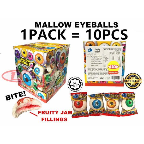 *HALAL*100BIJI 🔥HOT ITEM🔥 MARSHMALLOW 3D EYEBALL GUMMY SOFT MALLOW FRUITY JAM INSIDE EYEBALL **HALAL** 1BOX = 100PCS