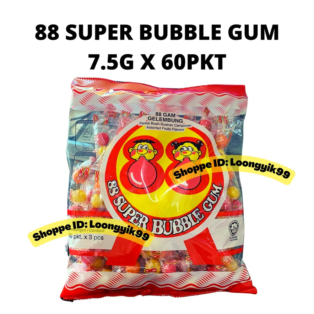 88 SUPER BUBBLE GUM 7.5G X 60PKT HALAL FRUITY