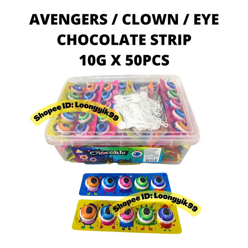 AVENGERS / CLOWN / EYE CHOCOLATE STRIP 10G X 50PCS HALAL