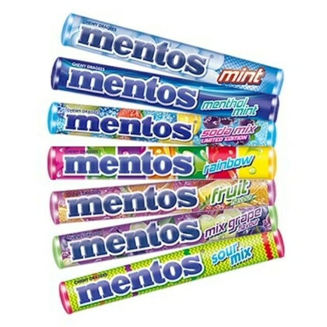 MENTOS 24ROLLS IN 1BOX MINT/SOUR/RAINBOW/GRAPE/MENTHOL/FRUIT