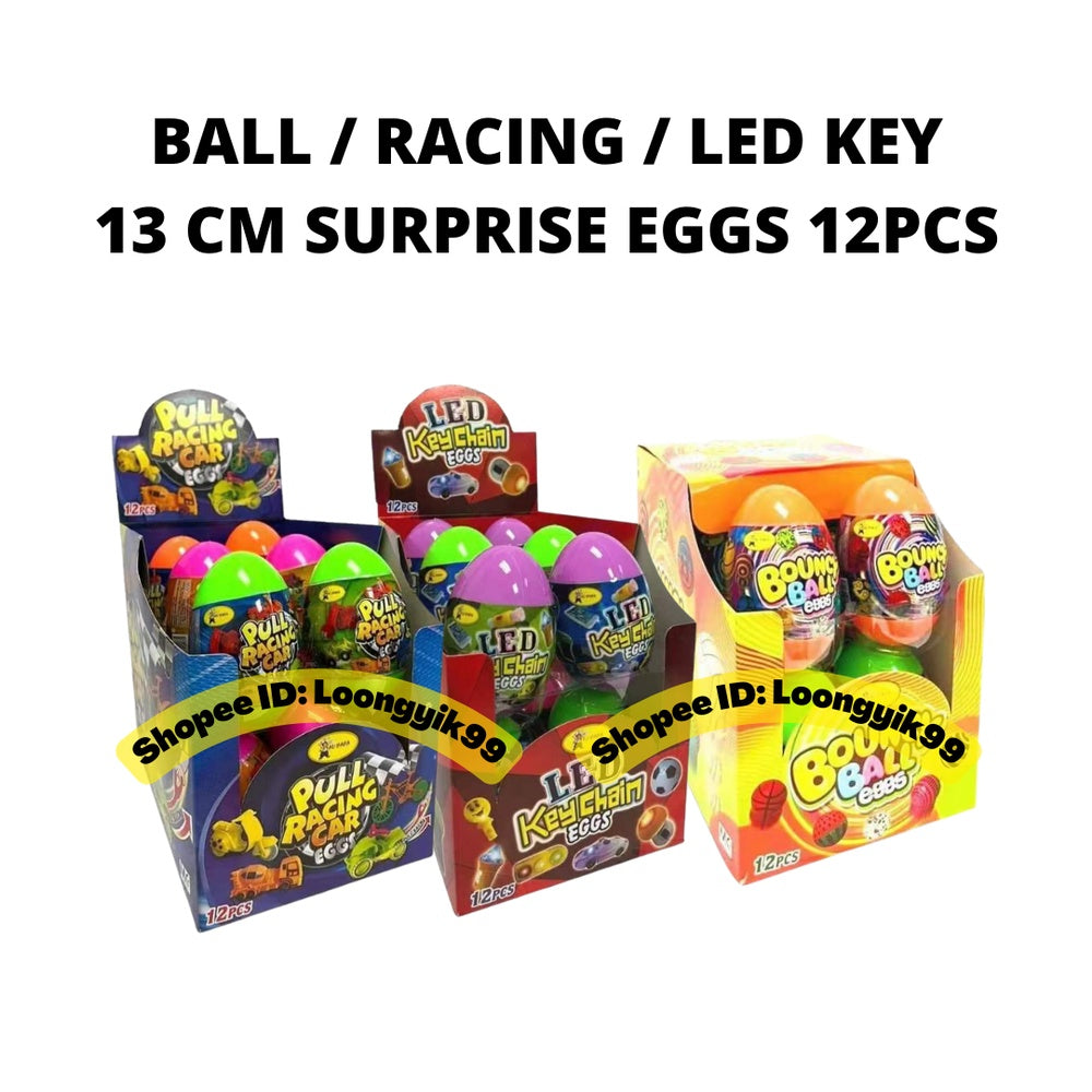 13CM SURPRISE EGG BALL / RACING / LED KEY CHAIN EGGS 12PCS halal