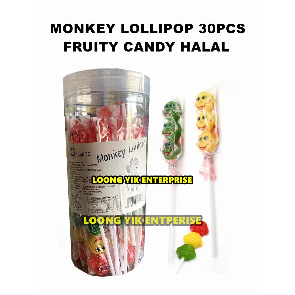 MONKEY / CROCODILE LOLLIPOP 30PCS FRUITY CANDY HALAL