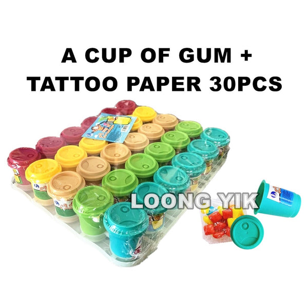 A CUP OF GUM+TATTOO PAPER 30PCS CANDY