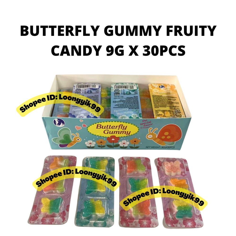 BUTTERFLY GUMMY FRUITY CANDY 9G X 30PCS