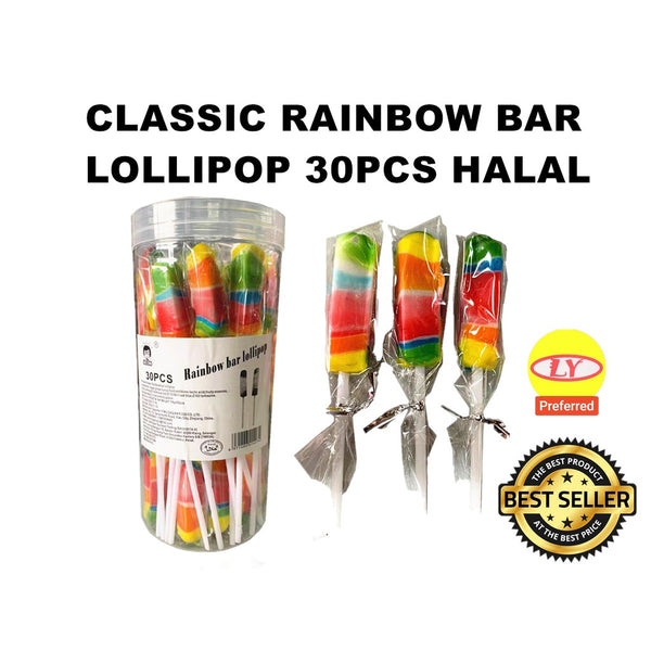 CLASSIC RAINBOW BAR LOLLIPOP 30PCS HALAL PARTY GIFT