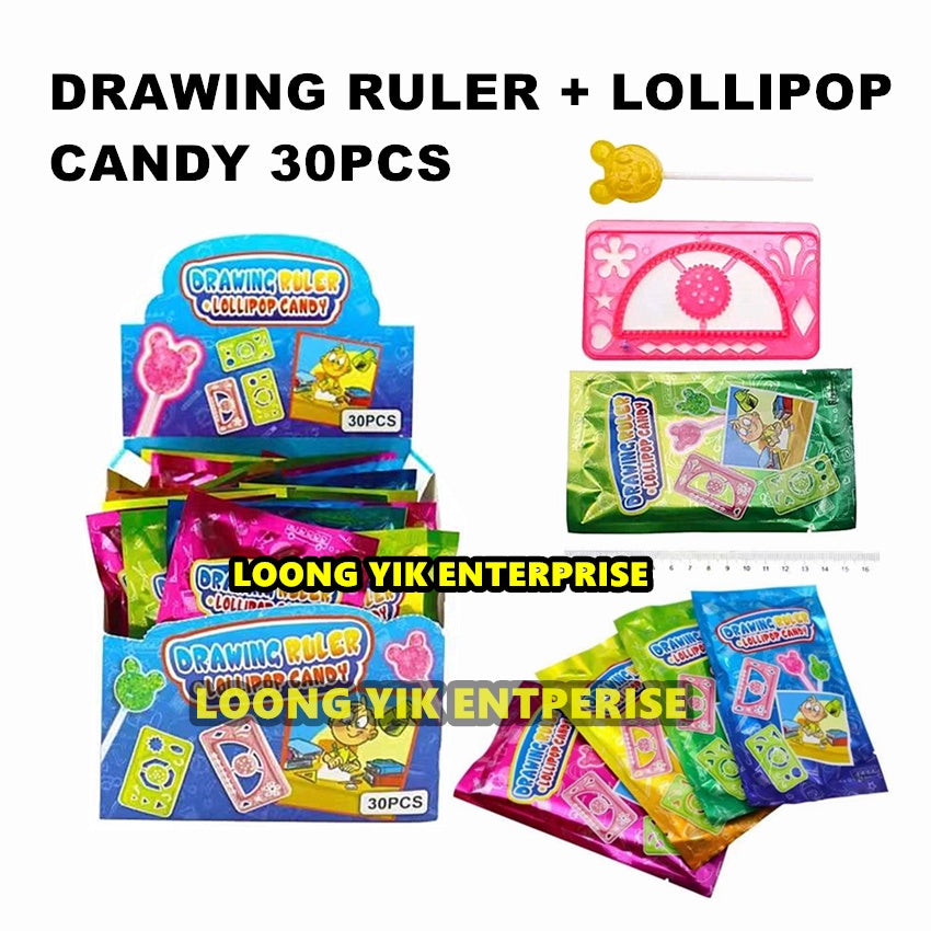 DRAWING RULER + LOLLIPOP CANDY 30PCS HALAL