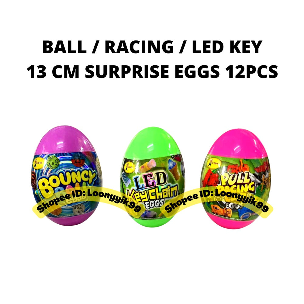 13CM SURPRISE EGG BALL / RACING / LED KEY CHAIN EGGS 12PCS halal