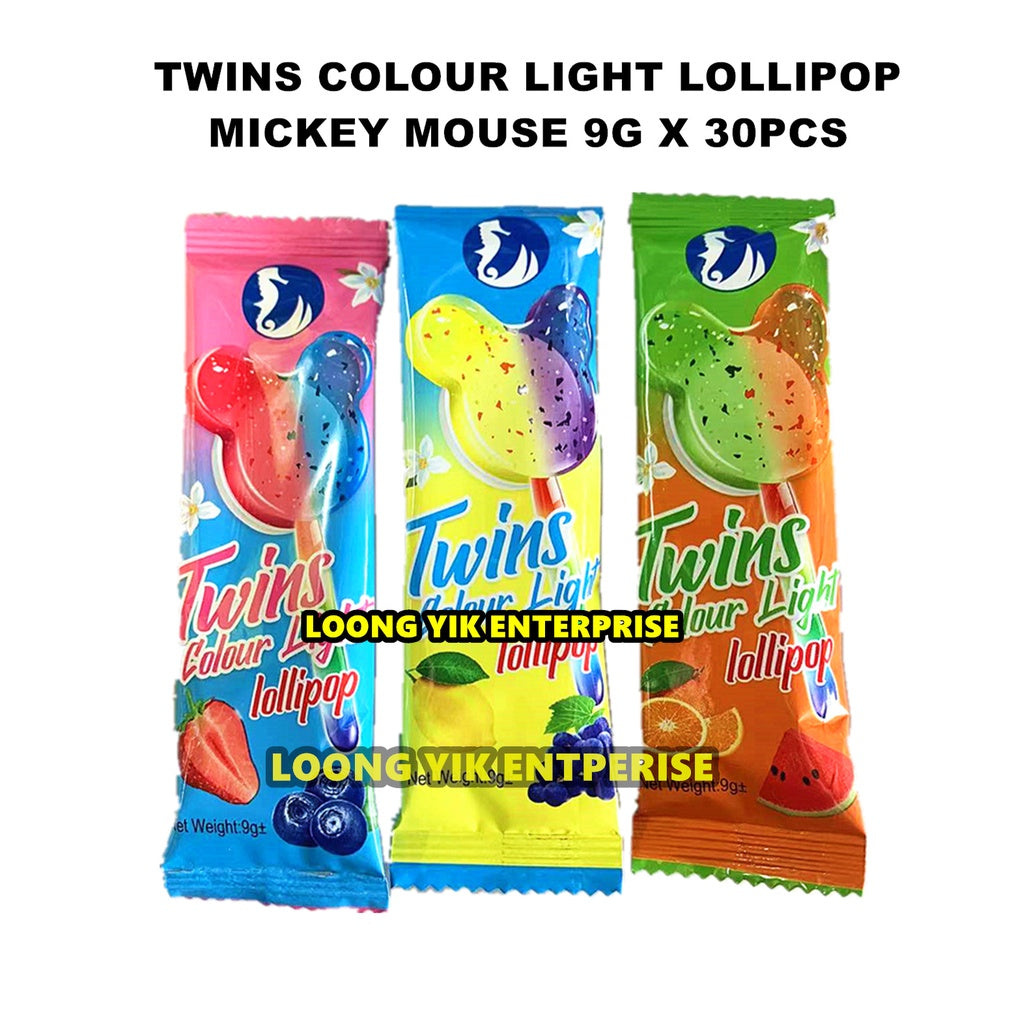 TWINS COLOUR LIGHT LOLLIPOP MICKEY MOUSE 9G X 30PCS HALAL