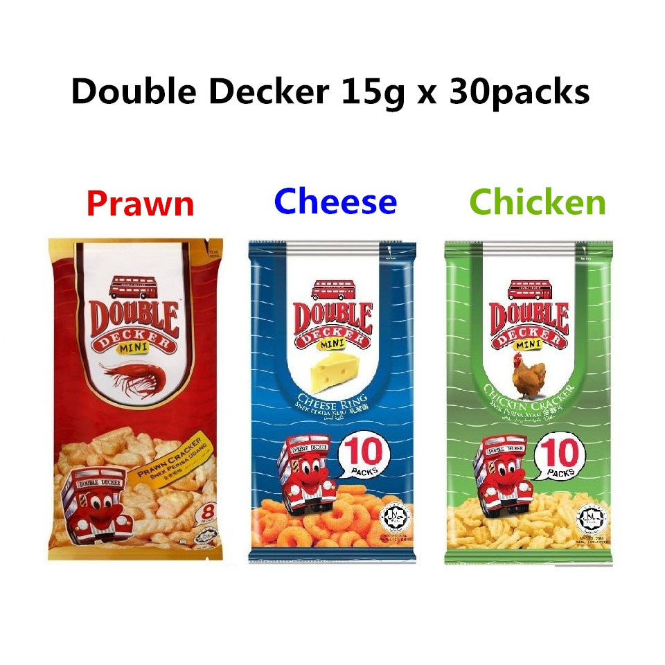 Double Decker Snack Keropok 15g x 30packs Prawn Chicken Cheese