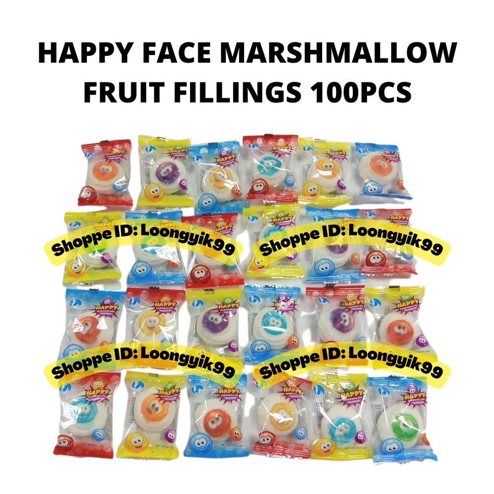 HAPPY FACE MARSHMALLOW ASSORTED FRUIT FILLINGS 100PCS HALAL