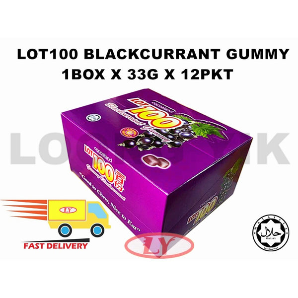 LOT100 BLACKCURRANT / MANGO GUMMY CANDY 1KOTAK X 33G X 12PKT