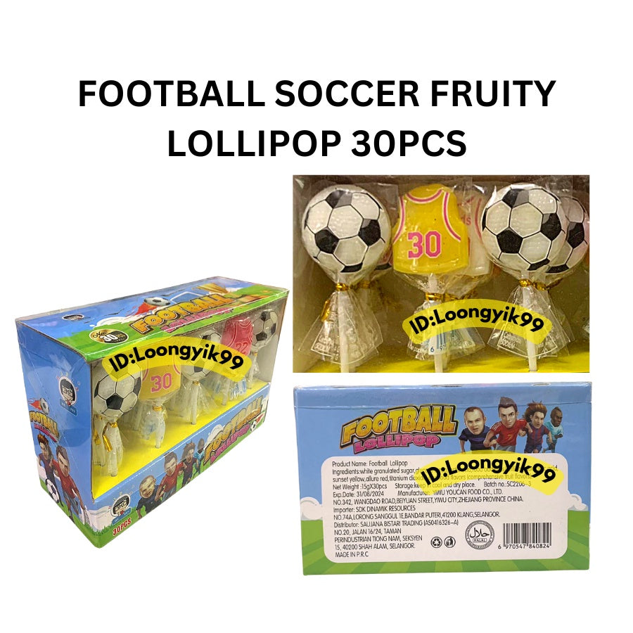 FOOTBALL SOCCER FRUITY LOLLIPOP 30PCS