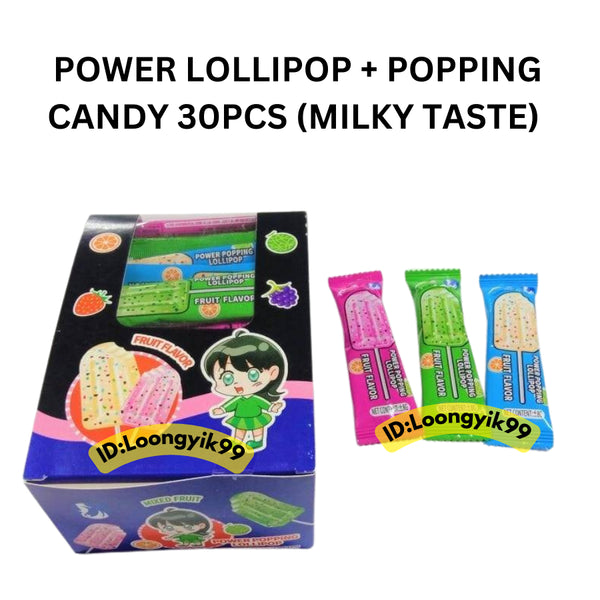 POWER LOLLIPOP + POPPING CANDY 30PCS (MILKY TASTE)