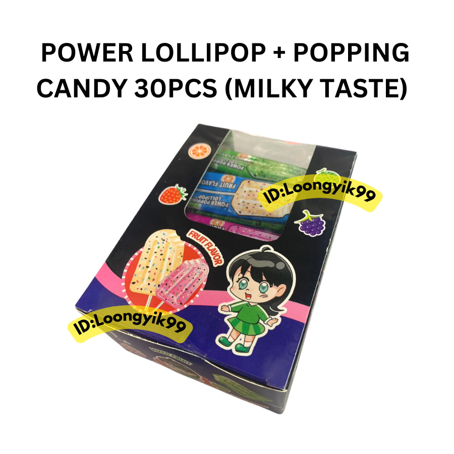 POWER LOLLIPOP + POPPING CANDY 30PCS (MILKY TASTE)