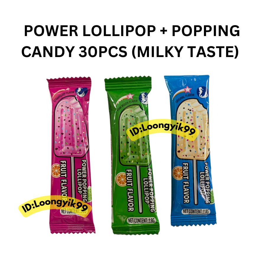 POWER LOLLIPOP + POPPING CANDY 30PCS (MILKY TASTE)