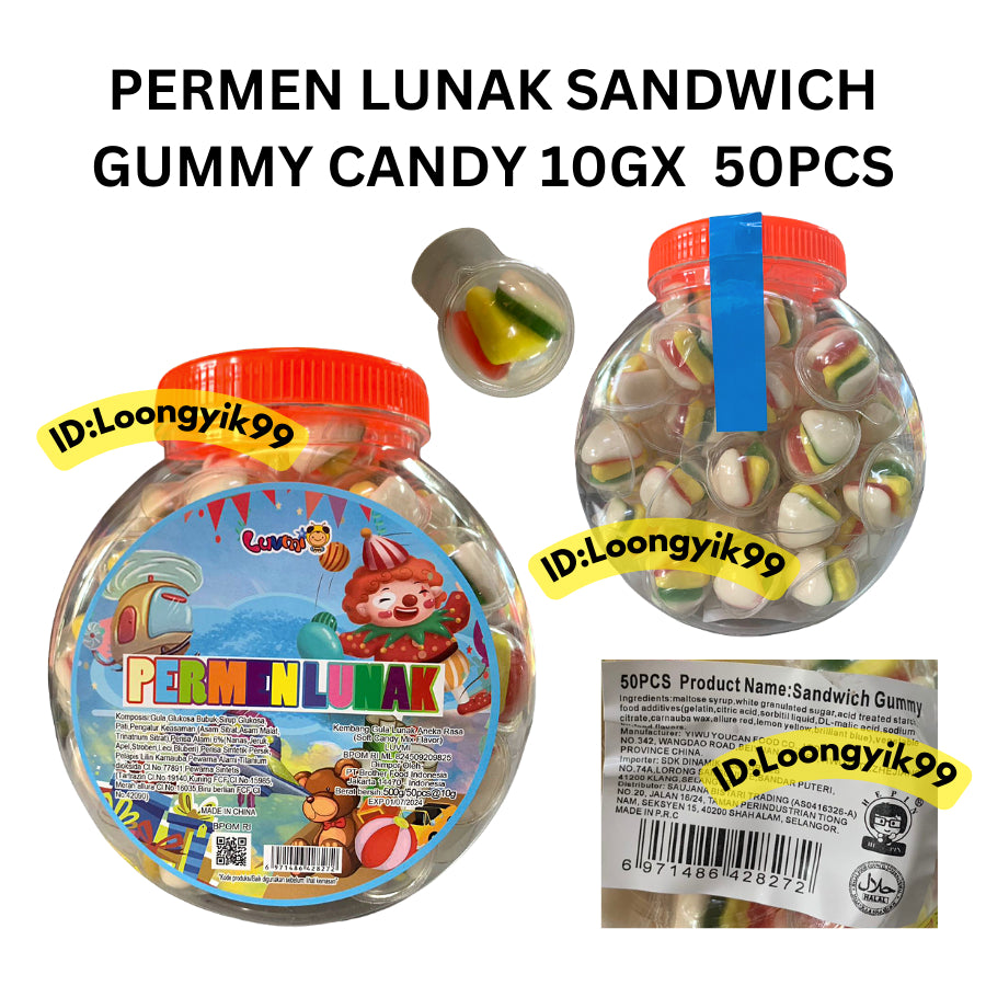 PERMEN LUNAK SANDWICH GUMMY CANDY 10GX50PCS