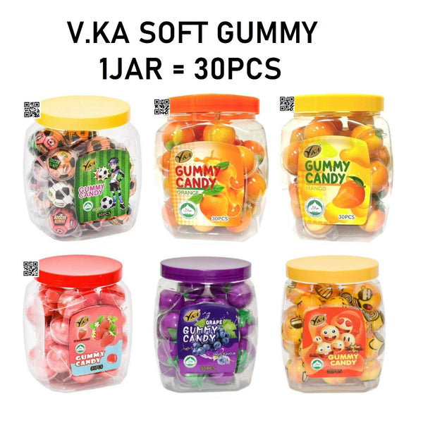 [Ready stock] V.KA Soft Gummy 10g x 30pcs ORANGE MANGO GRAPE SOCCER SMILEY STRAWBERRY CANDY