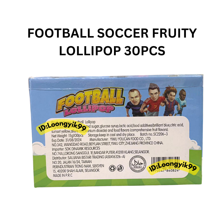 FOOTBALL SOCCER FRUITY LOLLIPOP 30PCS