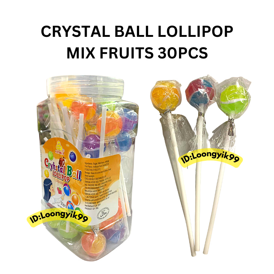 CRYSTAL BALL LOLLIPOP MIX FRUITS 30PCS HALAL LOONGYIK99