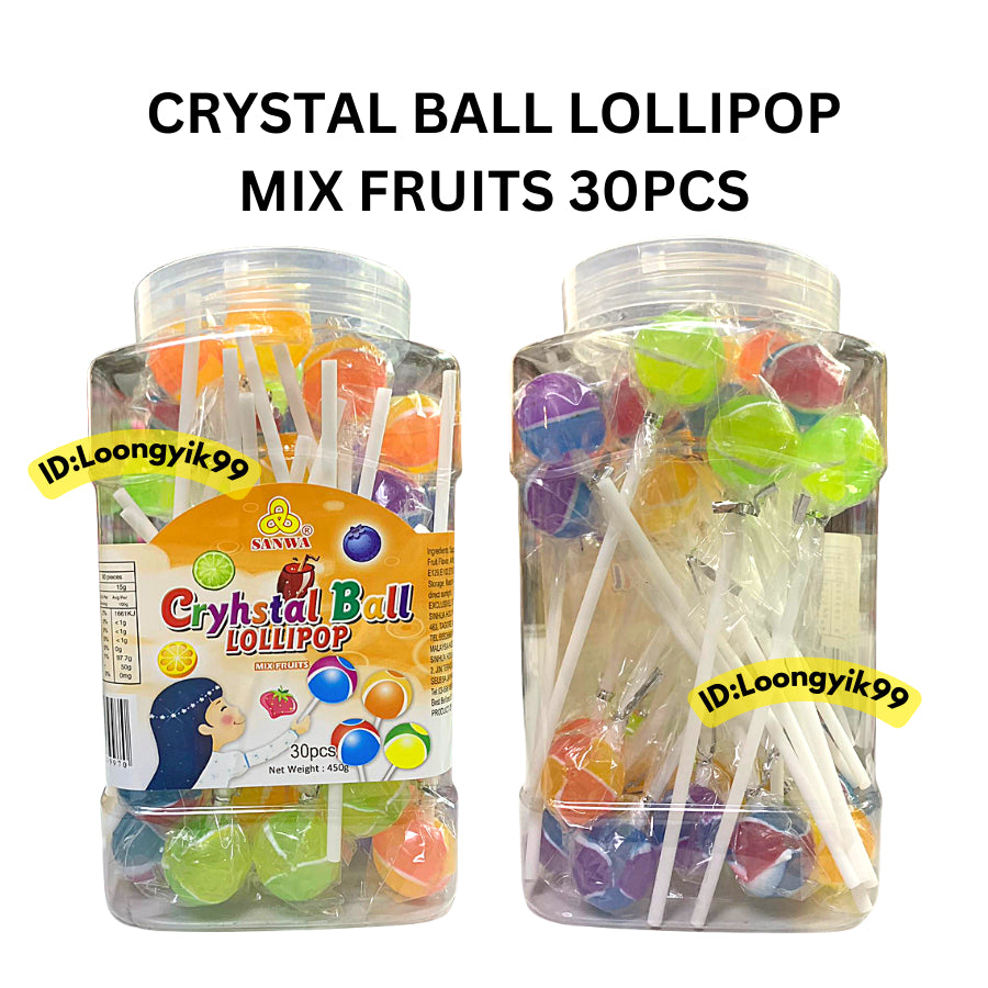 CRYSTAL BALL LOLLIPOP MIX FRUITS 30PCS HALAL LOONGYIK99