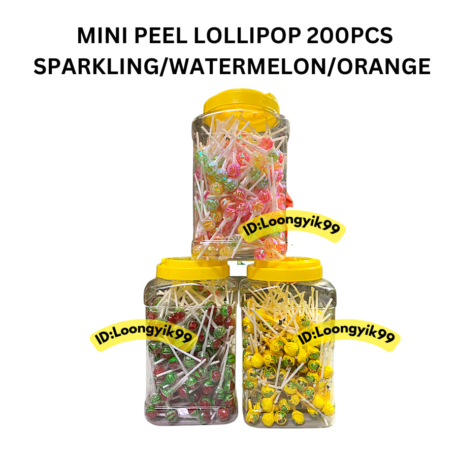 MINI SPARKLING/WATERMELON/ORANGE PEEL LOLLIPOP  200PCS HALAL LOONGYIK99