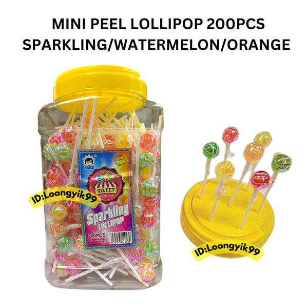 MINI SPARKLING/WATERMELON/ORANGE PEEL LOLLIPOP  200PCS HALAL LOONGYIK99