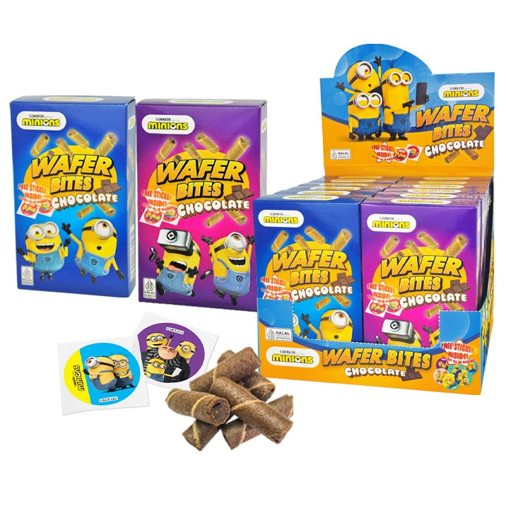 YLF WAFER BITES / MINI WAFER 32G - 35G X 12PCS (JUSTICE LEAGUE, MINIONS DURIAN, MINIONS CHOCOLATE)