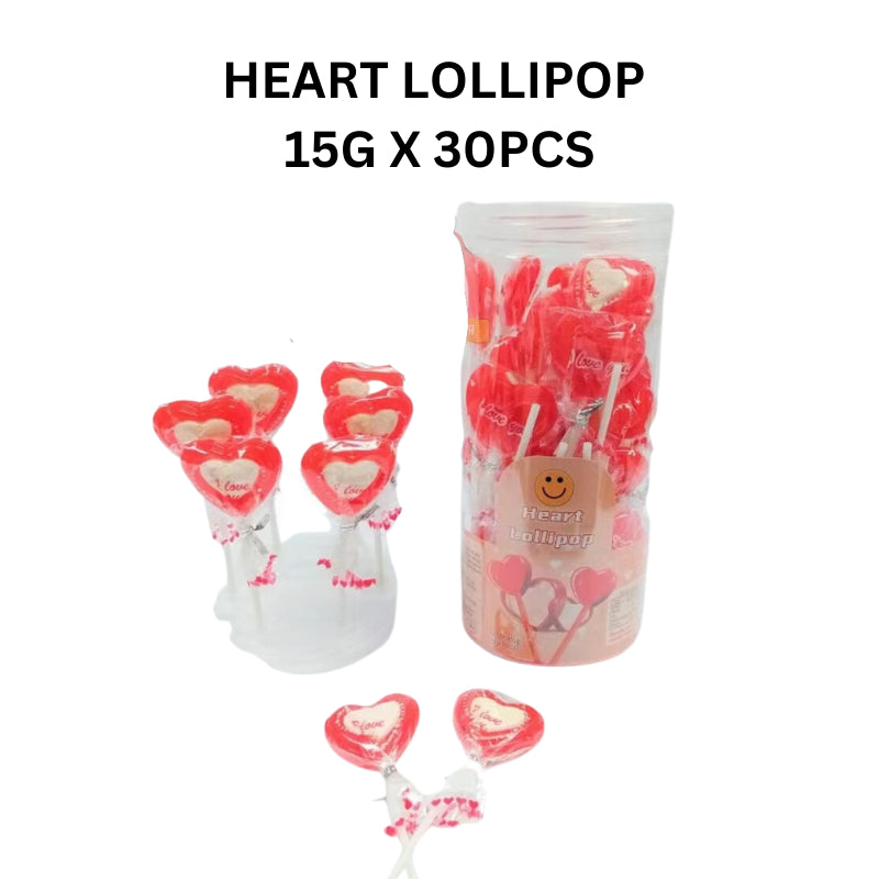 HEART LOLLIPOP 15G X 30PCS LOVE SHAPE HALAL