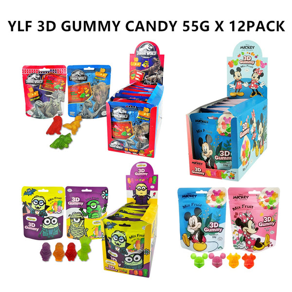 YLF 3D GUMMY 55G X 12PKT ( JURASSIC WORLD / MICKEY MOUSE / MINIONS ) HALAL