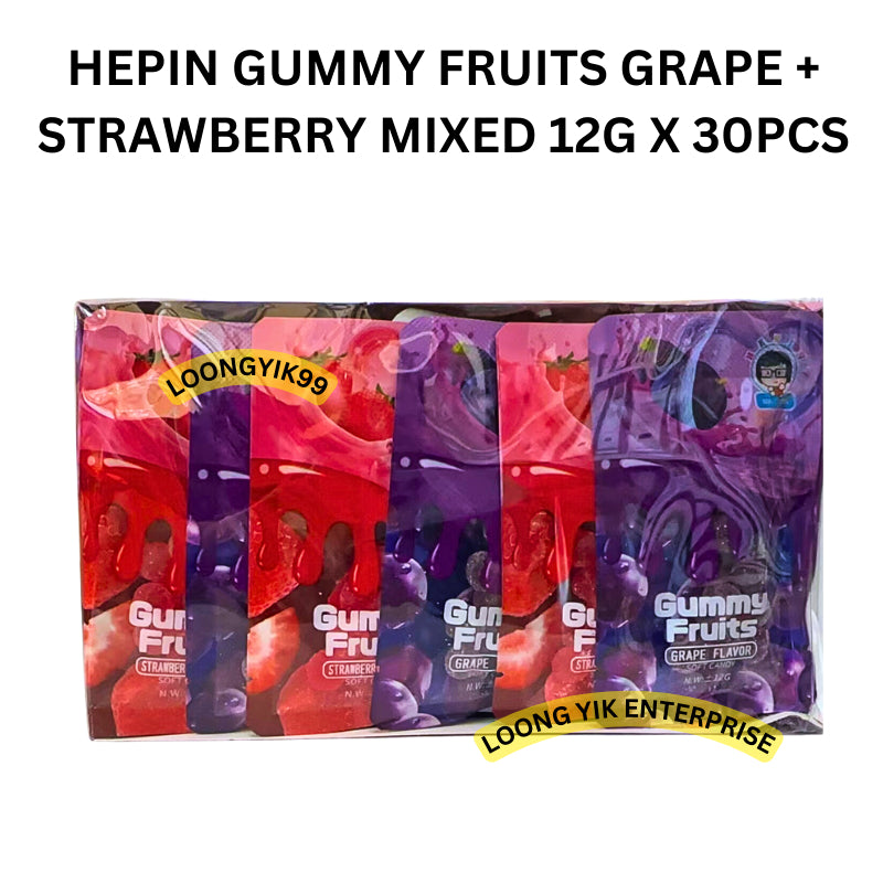 HEPIN GUMMY FRUITS GRAPE + STRAWBERRY MIXED 12G X 30PCS