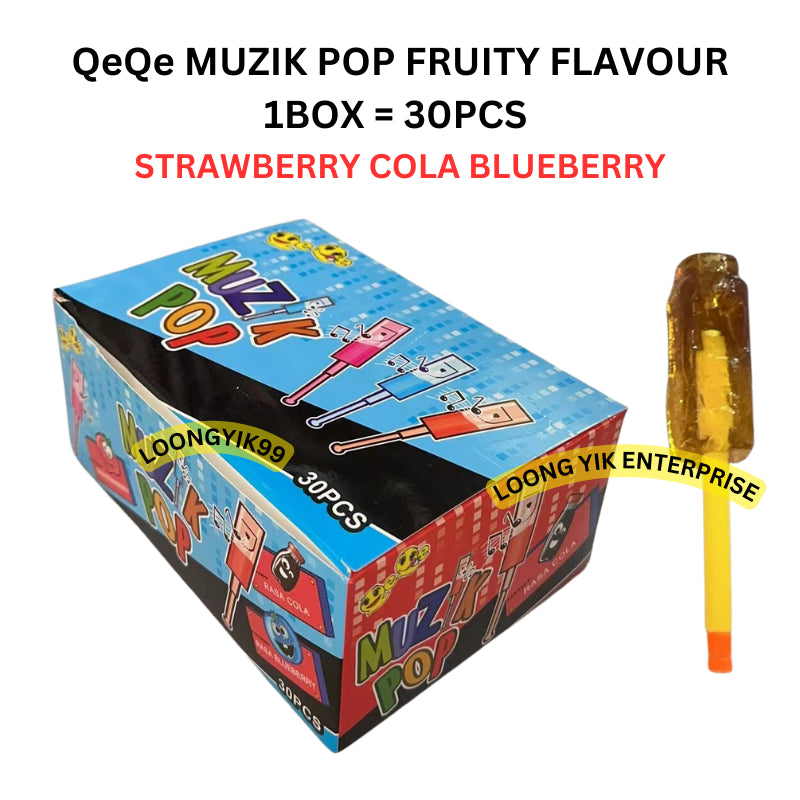 QeQe MUZIK POP 30PCS FRUITY FLAVOUR HALAL STRAWBERRY COLA BLUEBERRY