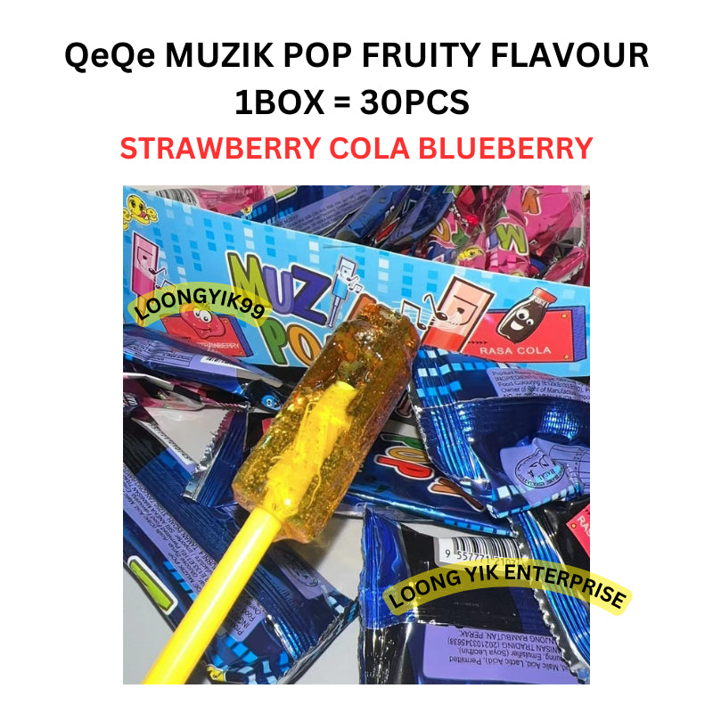 QeQe MUZIK POP 30PCS FRUITY FLAVOUR HALAL STRAWBERRY COLA BLUEBERRY