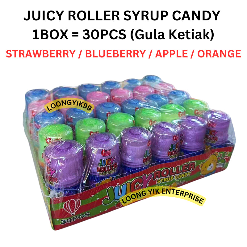 JUICY ROLLER SYRUP CANDY 30PCS Gula Ketiak ( STRAWBERRY / BLUEBERRY / APPLE / ORANGE )