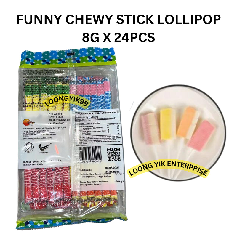 FUNNY CHEWY STICK LOLLIPOP 8G X 24PCS HALAL