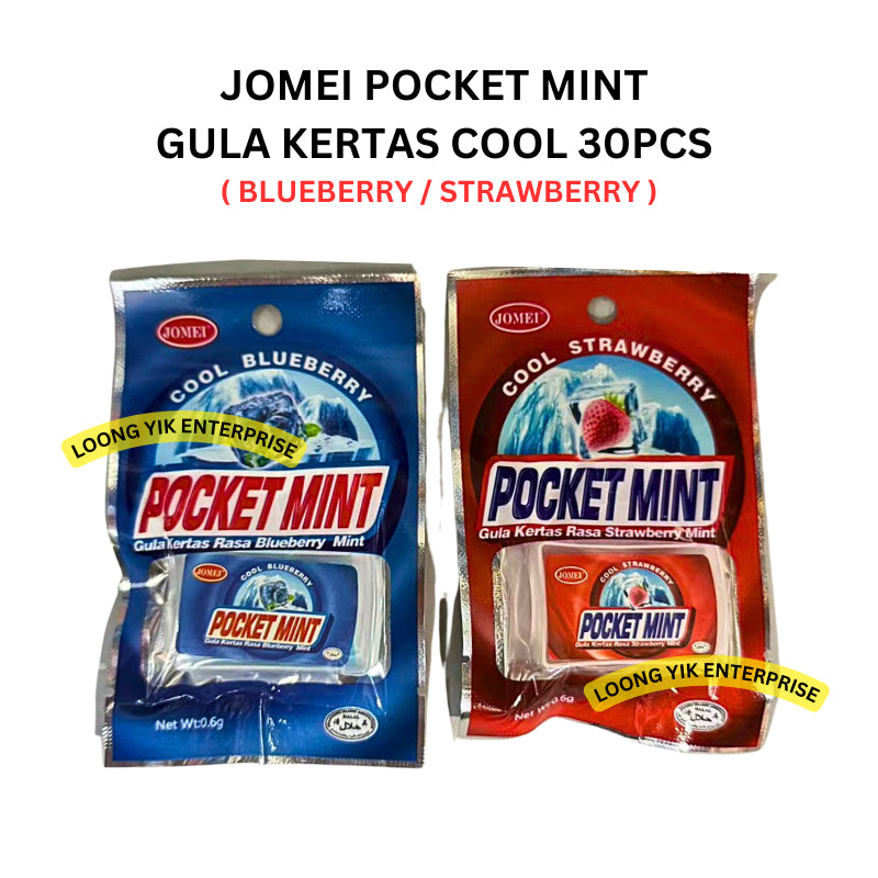 JOMEI POCKET MINT GULA KERTAS COOL 30PCS ( STRAWBERRY / BLUEBERRY ) HALAL FRESH PAPER MINT