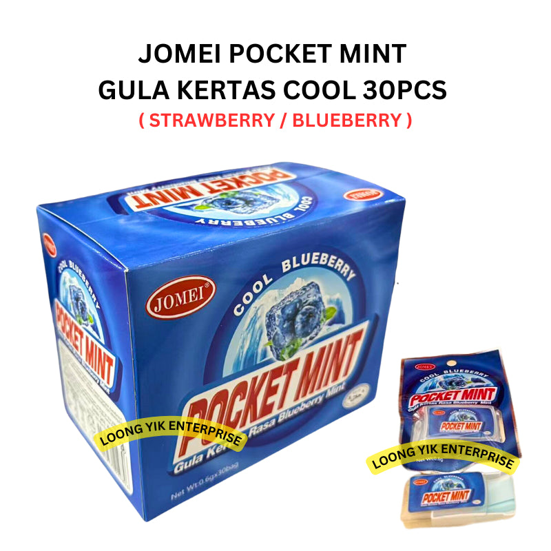 JOMEI POCKET MINT GULA KERTAS COOL 30PCS ( STRAWBERRY / BLUEBERRY ) HALAL FRESH PAPER MINT