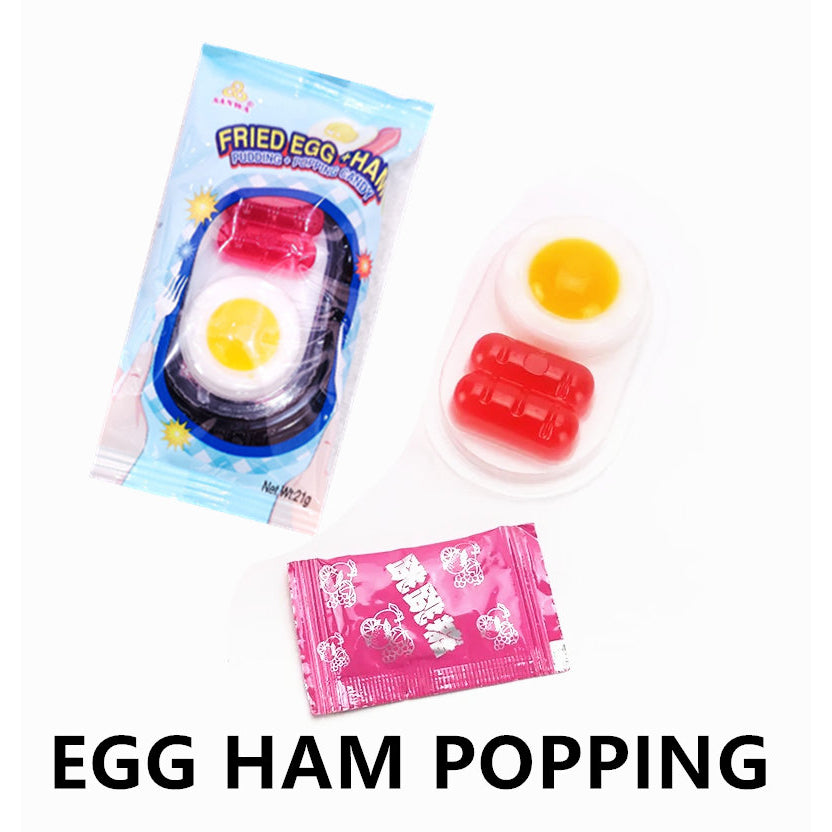 FRIED EGG PUDDING + HAM GUMMY POPPING CANDY 21G X 40PCS HALAL