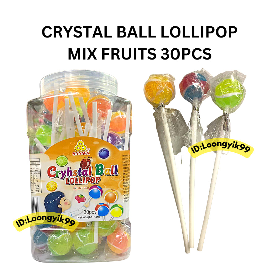 CRYSTAL BALL LOLLIPOP MIX FRUITS 30PCS HALAL LOONGYIK99