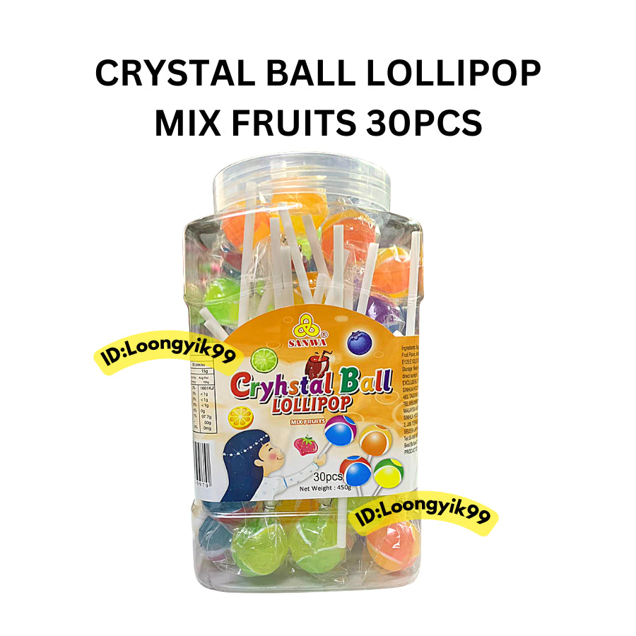 CRYSTAL BALL LOLLIPOP MIX FRUITS 30PCS HALAL LOONGYIK99