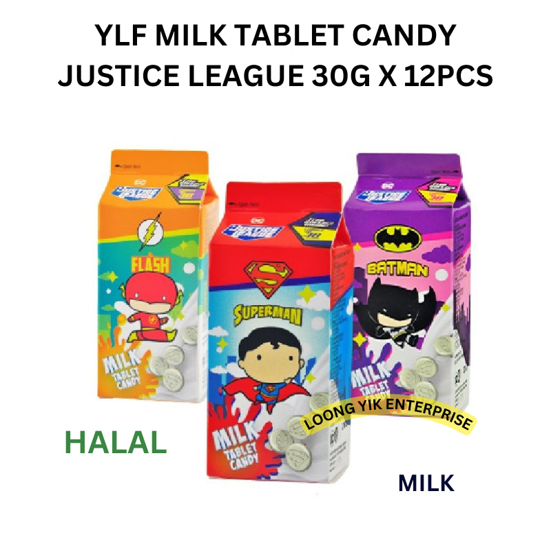 YLF MILK TABLET CANDY 20G X 12PCS ( ULTRAMAN / JUSTICE LEAGUE ) HALAL MILK CHOCOLATE