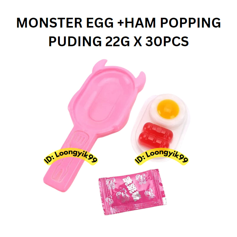 [BIG] MONSTER FRIED EGG + HAM PUDDING POPPING CANDY JELLY EGG 24G X 30PCS