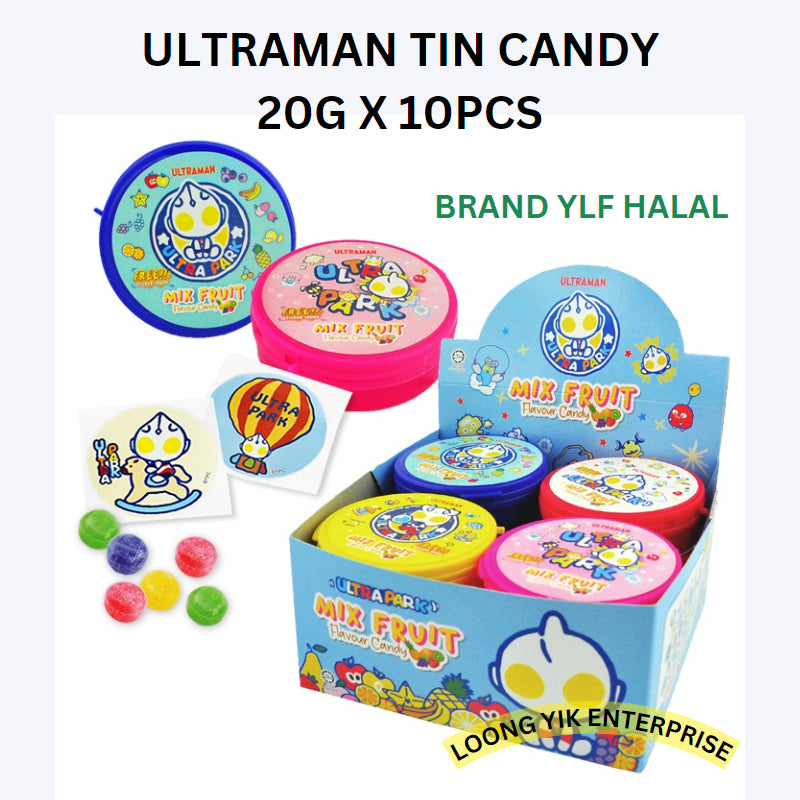 YLF TIN CANDY 20G X 12PCS ( GREAT MONSTER / JUSTICE LEAGUE / KOUKOU LOVE / PONY / TSUM TSUM / TRANSFORMER / ULTRAMAN )