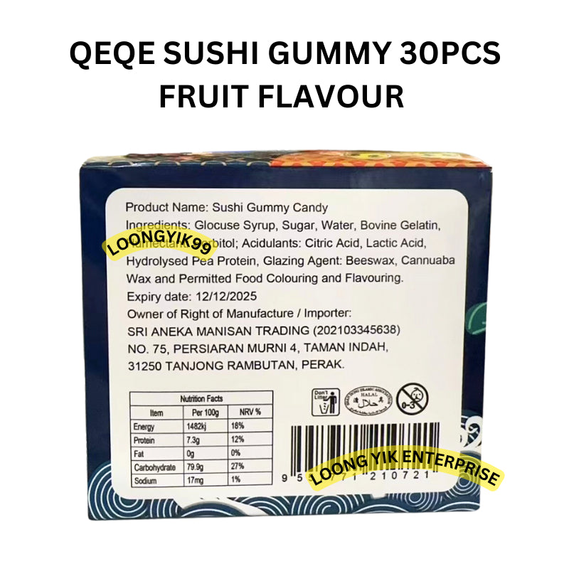 QEQE SUSHI GUMMY 30PCS FRUIT FLAVOUR HALAL